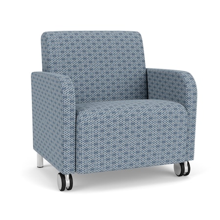 Lesro Siena Lounge Reception Wide Guest Chair w/ Front Casters, Brushed Steel Back Legs, RS RainSong Uph SN1201